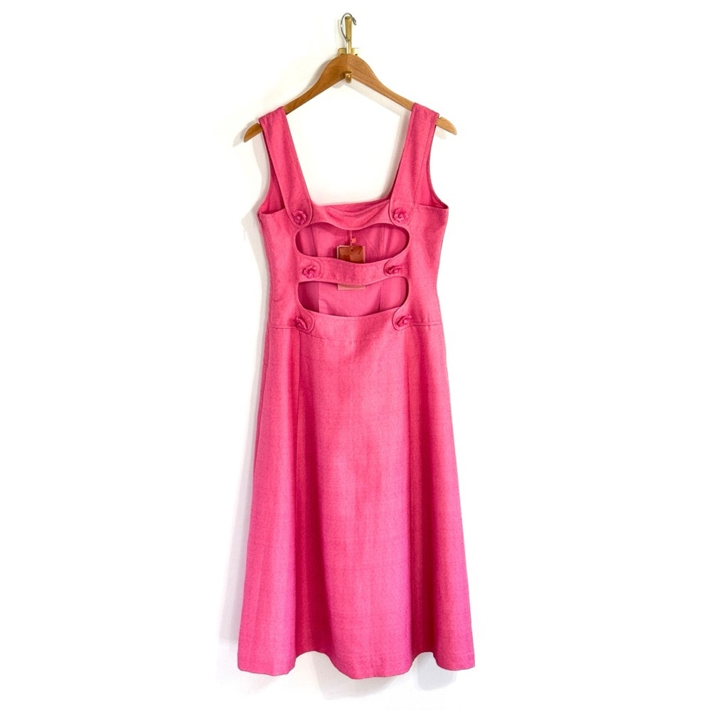 NWT Cult Gaia Midi Pink Linen-Blend Leigh Open-Back Dress - Picture 7 of 9